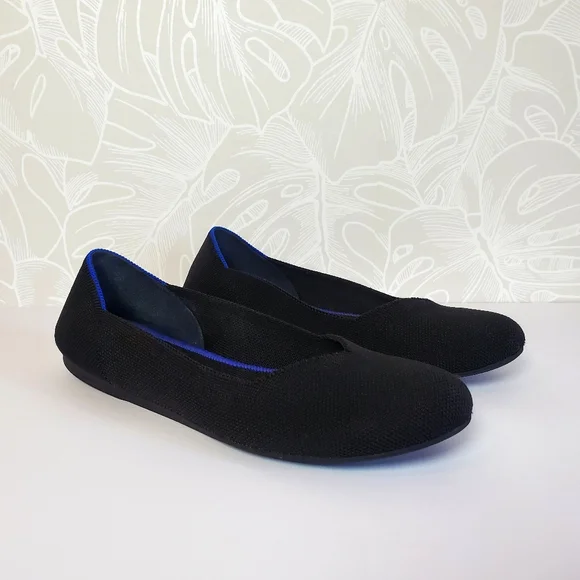 Rothy's The Flat in Black With Blue Trim Slip On Shoes - Picture 2 of 10